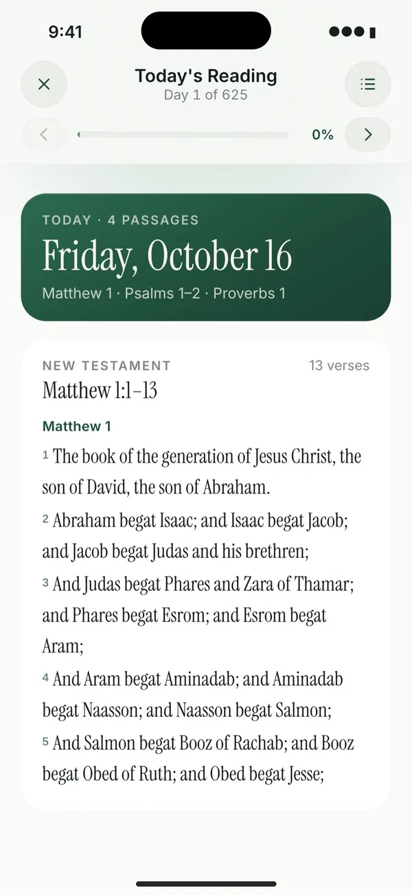 Today's Reading in The Pray App with the day's Bible passages