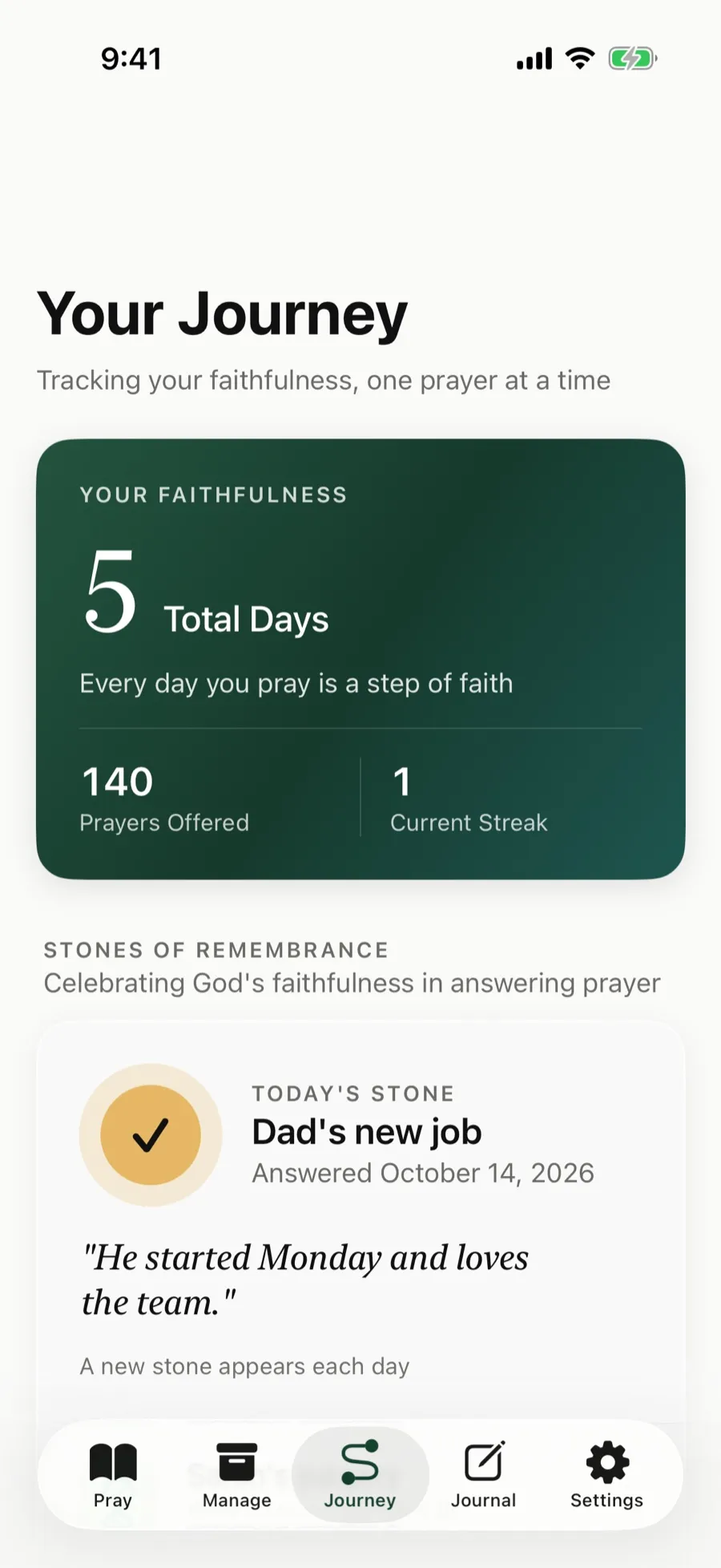Journey with Your Faithfulness at the top and a stone under Stones of Remembrance
